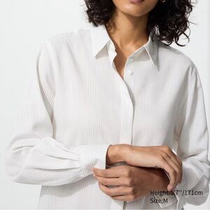 Uniqlo White Pinstripe Button-Down Blouse